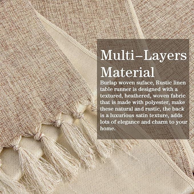 yuboo Boho Table Runner 90 inches Long- Rustic Burlap Linen Table Runner for Spring Wedding Decor, Bohemian Dresser Runners for Bedroom, Dining Table,Kitchen