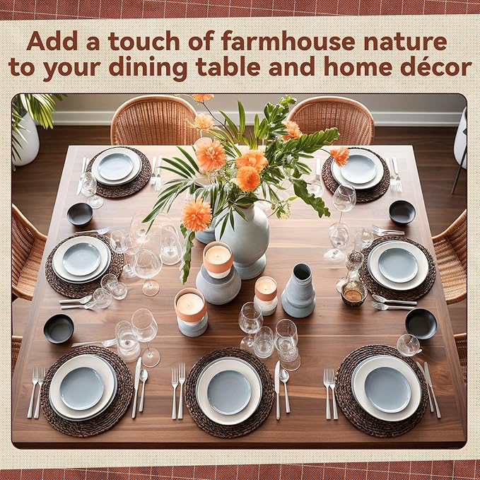 LemonRoad 13 Inch Boho Placemats Set of 6 Large Round Farmhouse Chargers Plate Mats Cattail Weave Woven Table Mats for Dining Plates Rustic Home Kitchen Wedding Party Table Decor, Dark Brown