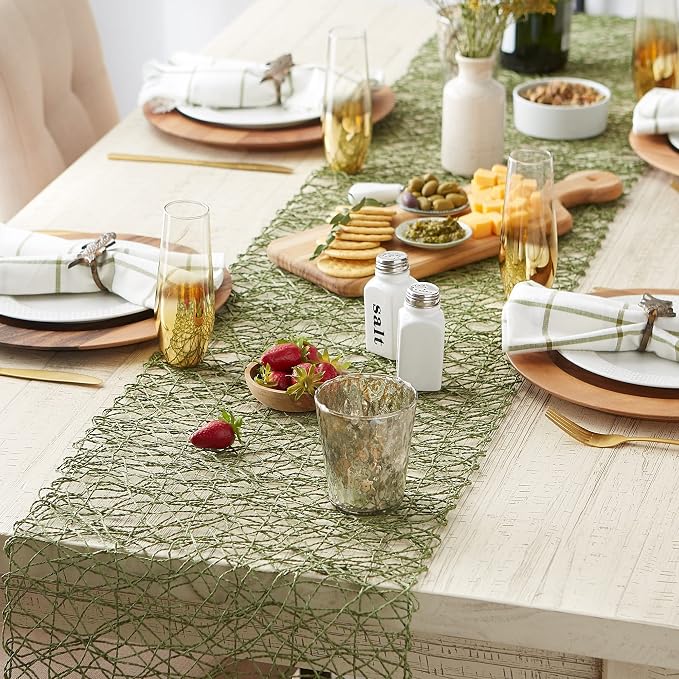 DII Woven Paper Tabletop Collection Holiday or Event Decor, Table Runner, 14x72, Dark Green
