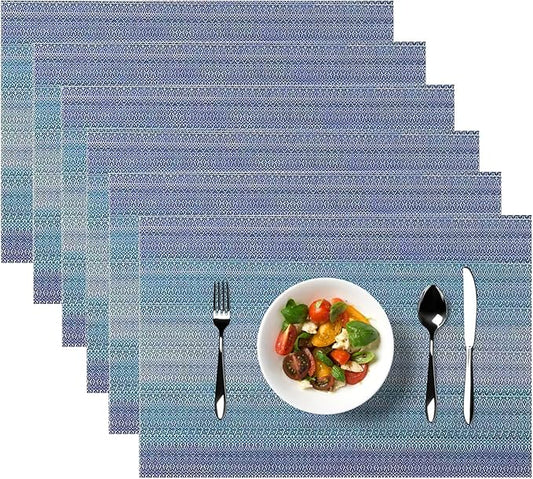 Placemats, Placemats for Dining Table Set of 4, Kitchen Table Mats Heat-Resistant Non-Slip Washable PVC Woven Vinyl Place Mats for Dining Room Table Decoration (Pack of 6, Gradient Blue)
