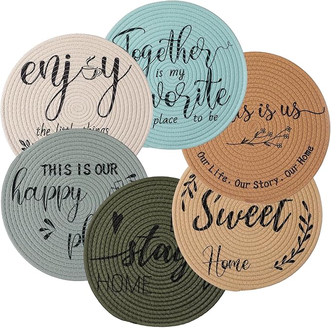 13 Inch Round Cotton Placemat Set of 6 Woven Boho Coasters Table Mats Dining Table Setting Decor Washable Heat Resistant Farmhouse Circle Place Mats for Home Accessories(Brown)