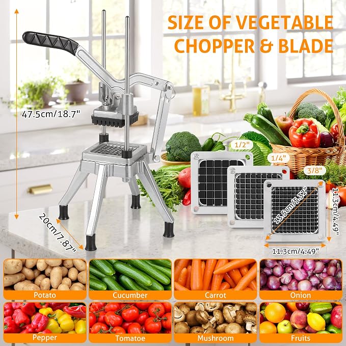 WICHEMI Commercial Vegetable Chopper Dicer with 3 Replacement Blades, Heavy Duty Food Dicer Chopper for Potatoes, Peppers, Mushrooms