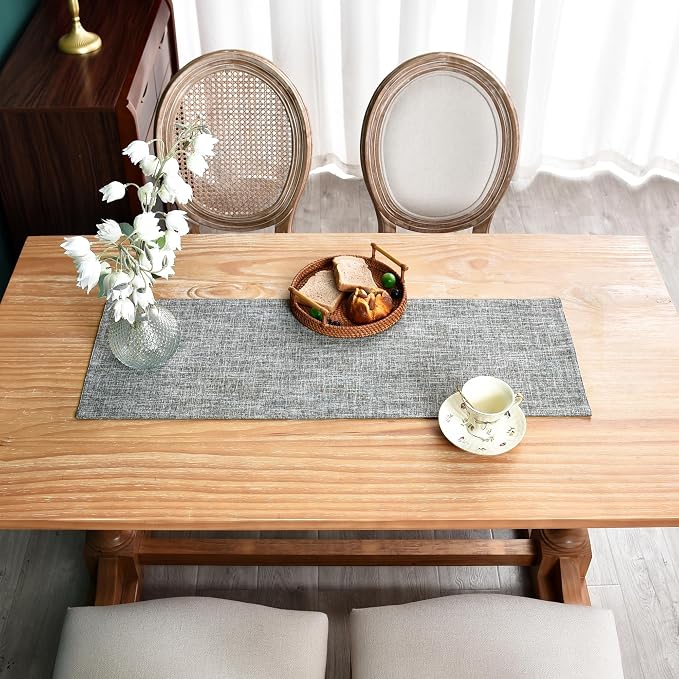 Farmhouse Rustic Faux Linen Table Runner Neutral Grey Table Runners Double Layer Reversible Rectangle Runners for Daily Use Kitchen Dining Banquet Holiday 13x36 Inch