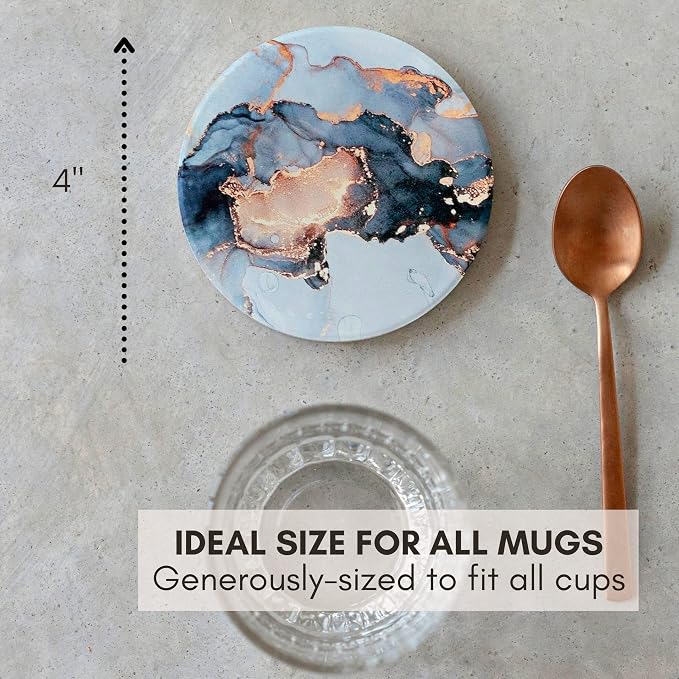 Colorful Ceramic Marble Coasters Set of 6, Cute Moisture Absorbing Coaster, Coffee Table Decor, Stone Absorbent Drink Coasters