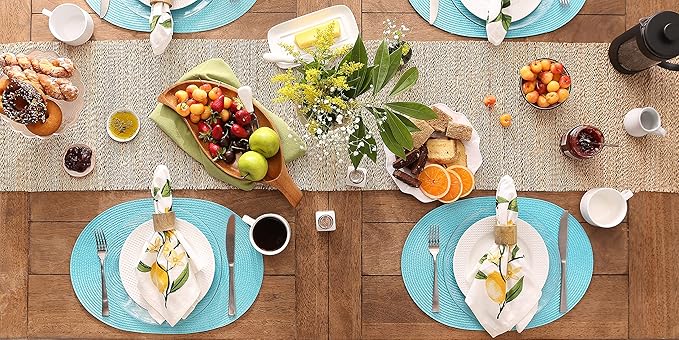 DII Classic Woven Tabletop Collection, Indoor/Outdoor Placemat Set, Oval, 12x18, Aqua, 6 Piece