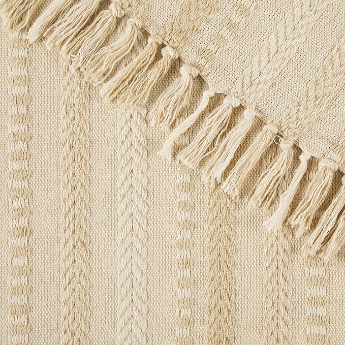 DII Farmhouse Braided Stripe Table Runner Collection, 15x72 (15x77, Fringe Included), Vintage Linen
