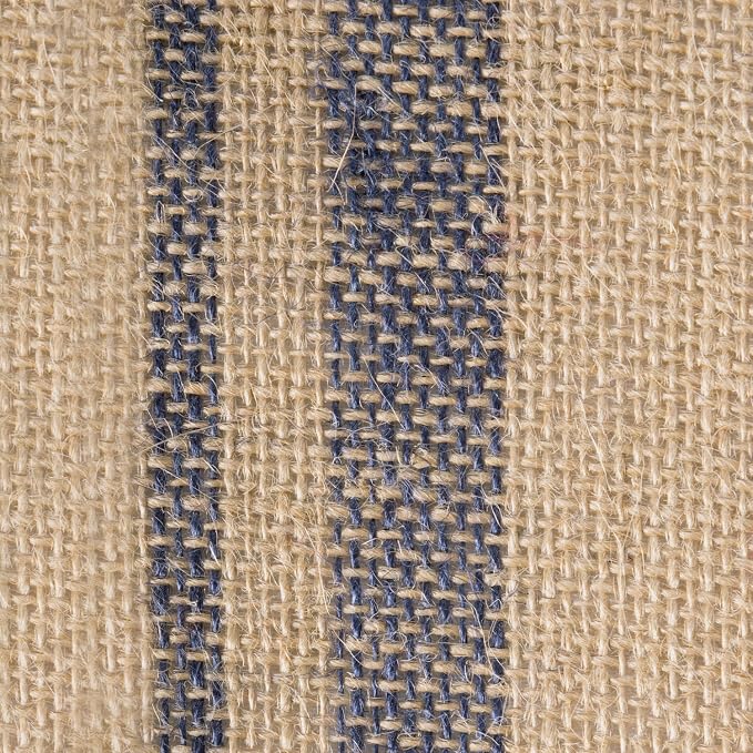 DII Jute Burlap Collection Kitchen Tabletop, Table Runner, 14x72, Double Border Blue