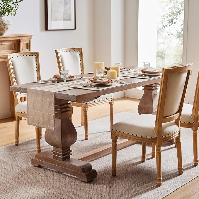 ZeeMart Linen Checked Farmhouse Table Runner, 13x72 Inches Taupe | Raised Grid Design, Rich Woven Texture, Linen Blend Table Runners 72 Inches Long, Machine Washable, Boho Home Kitchen Decor