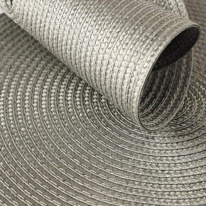 Round Placemats for Dining Table Set of 6,12.6 Inch Small Circle Place Mats Washable Heat Resistant Table Mats Gray 32CM