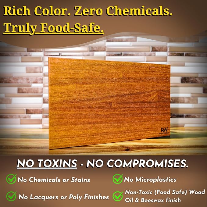 Teak Wood Cutting Board, Scratch & Warp Resistant, Premium Hardwood Wooden Cutting Board with Handles & Non-Slip Feet, For Meat, Vegetables & Charcuterie (15x10x0.75)