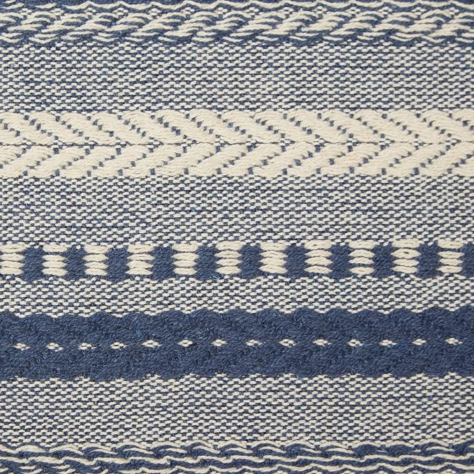 DII Farmhouse Braided Stripe Table Runner Collection, 15x108 (15x113, Fringe Included), French Blue