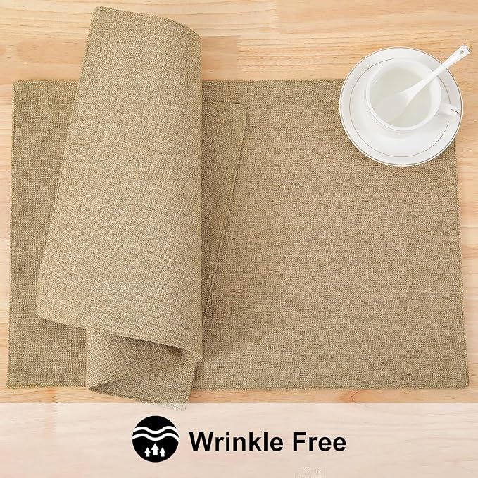 homing Faux Cotton Linen Placemats Set of 6, Cloth Washable Farmhouse Dining Table Mats for Indoors & Outdoors, Easy to Clean, Linen, 13 x 19 Inch