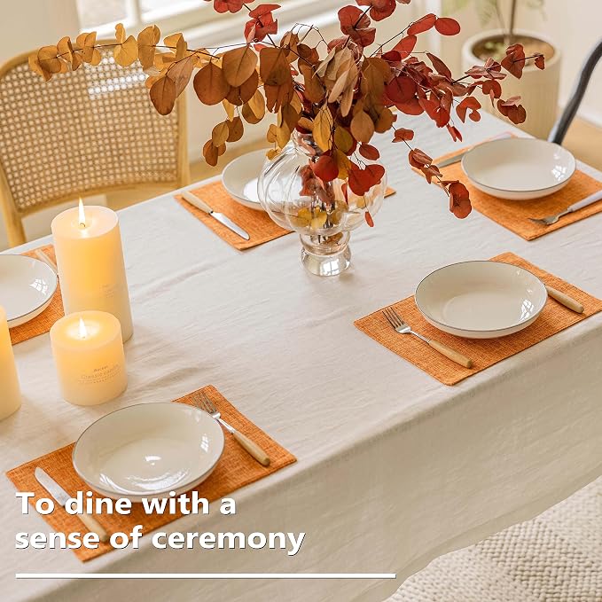 Home Brilliant Cloth Placemats Set of 8 Heat Resistant Dining Table Place Mats for Kitchen Table Dinner Party Decorations, 13 x 19 inches, Orange