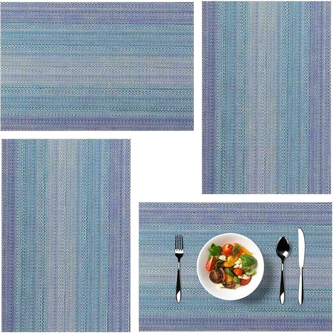 Placemats, Placemats for Dining Table Set of 4, Kitchen Table Mats Heat-Resistant Non-Slip Washable PVC Woven Vinyl Place Mats for Dining Room Table Decoration (Pack of 4, Gradient Blue)