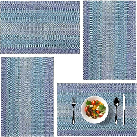 Placemats, Placemats for Dining Table Set of 4, Kitchen Table Mats Heat-Resistant Non-Slip Washable PVC Woven Vinyl Place Mats for Dining Room Table Decoration (Pack of 4, Gradient Blue)