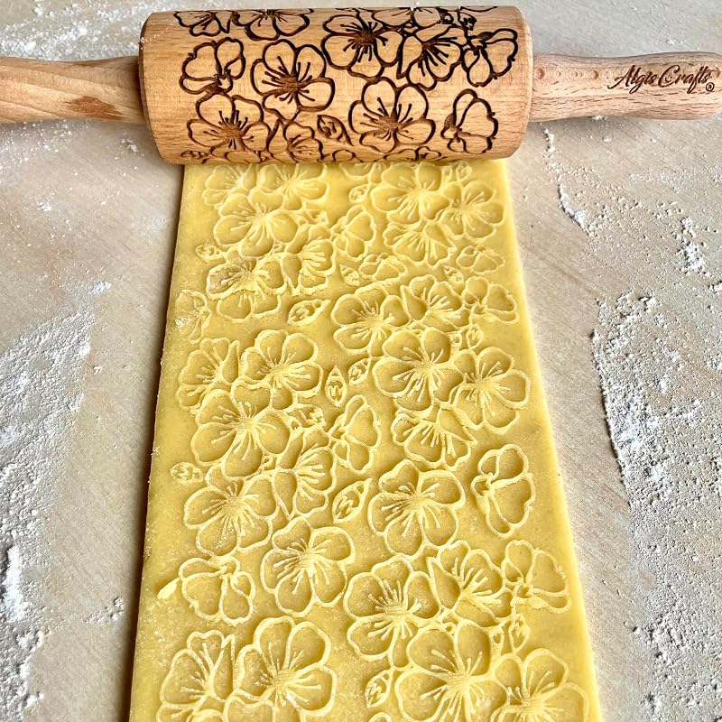 SAKURA Embossing rolling pin. Japanese Cherry Blossom embossed dough roller by Algis Crafts