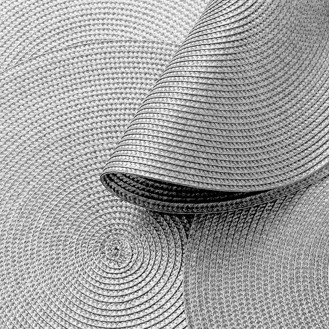 AHHFSMEI Round Placemats Set of 6 Heat Resistant Washable Non-Slip Woven Braided Table Mats for Dining Table Kitchen & Home Decor (Grey B)