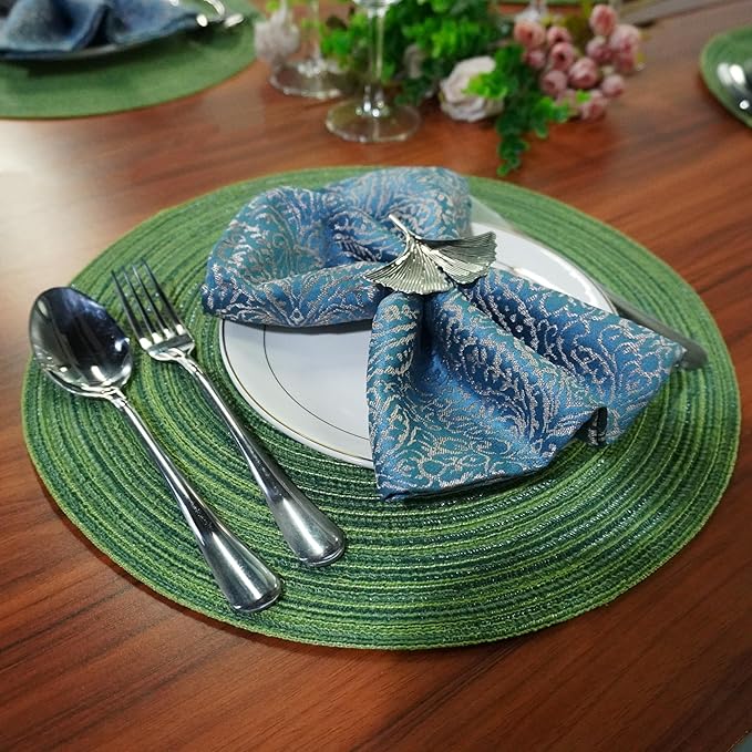 Red-A，Placemats,Round Placemats for Dining Table Woven Heat Resistant Non-Slip Kitchen Table Mats Diameter 14 inch (Set of 6, Hunter Green)