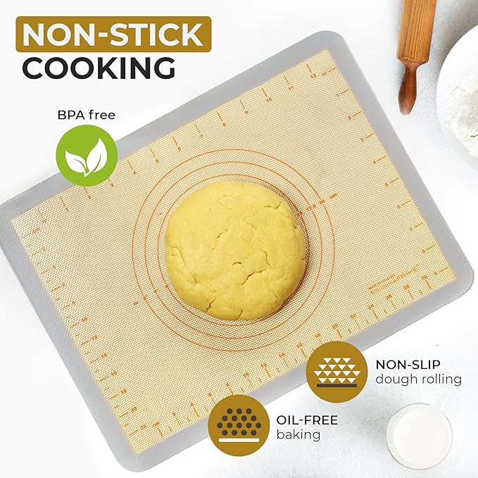 Silicone Baking Mat Thick & Non-Stick Surface - Oven Microwave Dishwasher Freezer Safe - Reusable Sheet for Making Cookies, Baked Goods - Small Rolling Pad for Dough - 15.75"x11.81" by Cook’n’Chic