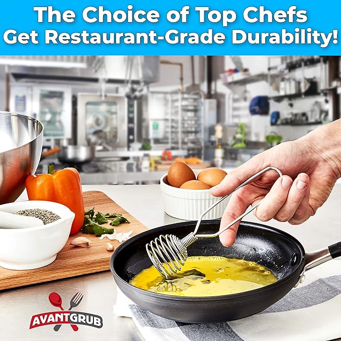 Chef Grade, Extra Strong 8 Inch French Coil Whisk 2 Pk. Best Metal Galaxy Kitchen Whisks for Mixing Gravy. Perfect Stainless Steel Spiral Hand Whip for Baking and Cooking. Great Egg Beater Wire Whisk
