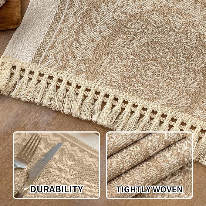 Placemats Set of 4,Waterproof Placemat with Tassel Fringe,Boho Placemats for Coffee Table Western Restaurant
