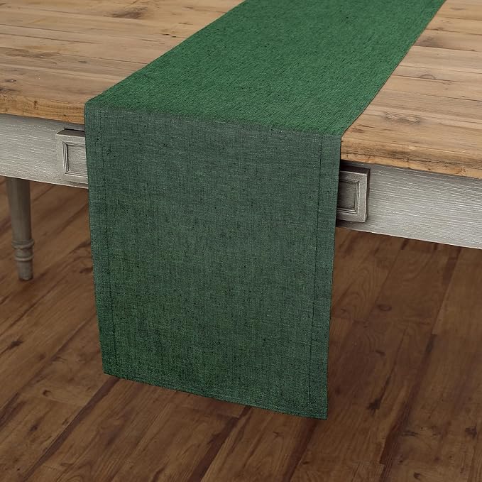 Solino Home Linen Table Runner 144 Inches Long - Athena, 100% Pure Linen Forest Green 14 x 144 Inch Table Runner for Dining