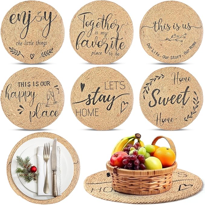 13 Inch Farmhouse Round Placemat Set of 6 Cotton Circle Cloth Placemats Boho Woven Table Place Mats for House Warming Gifts New Home Supplies(Rattan Color,Natural Rattan)
