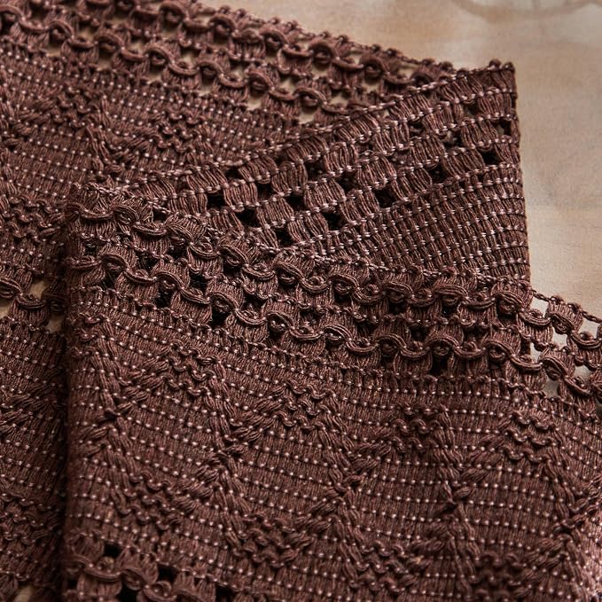 ZeeMart Macrame Style Boho Placemats Set of 4, Chocolate 12x20 Inch | Decorative Farmhouse Table Mats, Natural Cotton Woven Place Mats, Bohemian Home Decor for Kitchen Dining Table