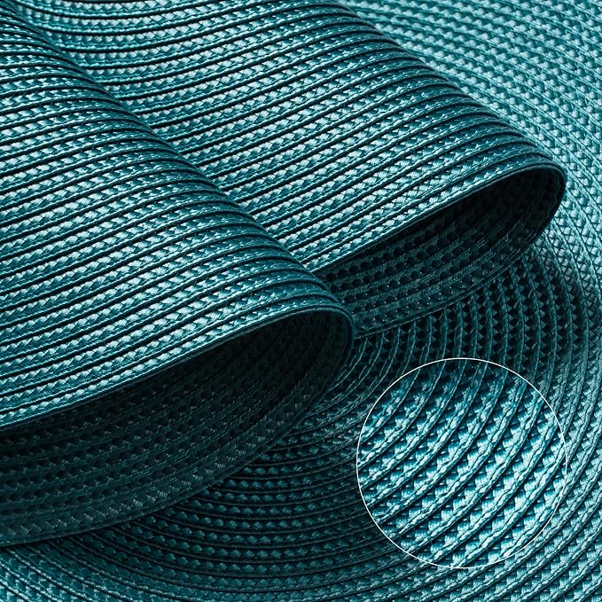 FunWheat Round Braided Placemats Set of 6 Place Mats for Dining Tables Woven Washable Non-Slip Table mats Small 13 inch(S Teal, 6pcs)