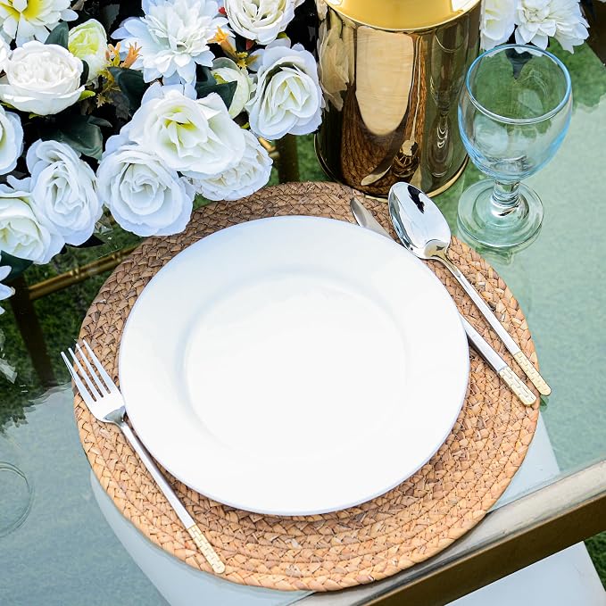 13.5” Woven Placemats, Round Rattan Placemats Set of 6, Natural Wicker Chargers for Dinner Plates, Heat Resistant, Easy to Clean, and Non-Slip – Elegant and Practical Addition to Your Dining Table