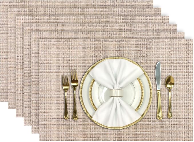 Aofmee Placemats, Placemats Set of 6, Heat Resistant Place Mats, Washable PVC Table Mats, Woven Vinyl Plastic Placemats for Dining Table, Non-Slip Stain Resistant Kitchen Table Placemats Easy to Clean