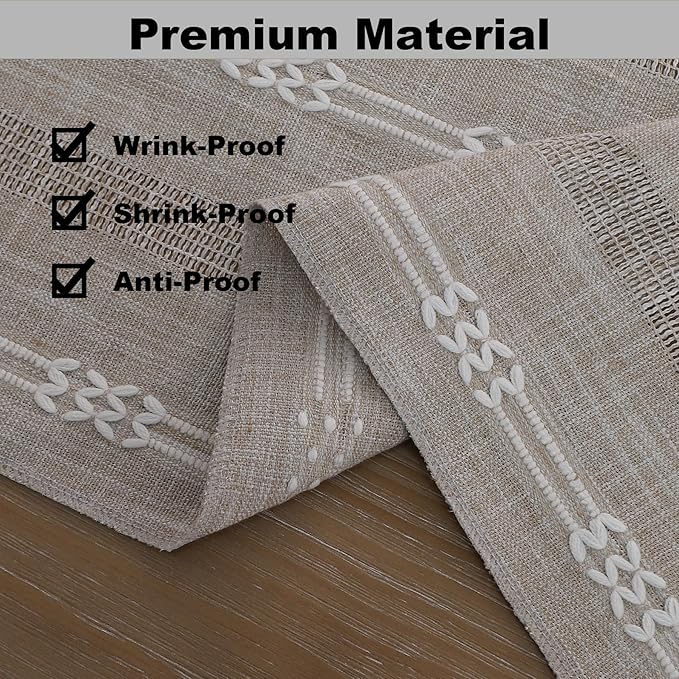 Gernaice Boho Table Runner, Embroidered Cotton Linen Farmhouse Table Runners for Dresser End Coffee Table Home Decor, 24" L X 13" W Brown