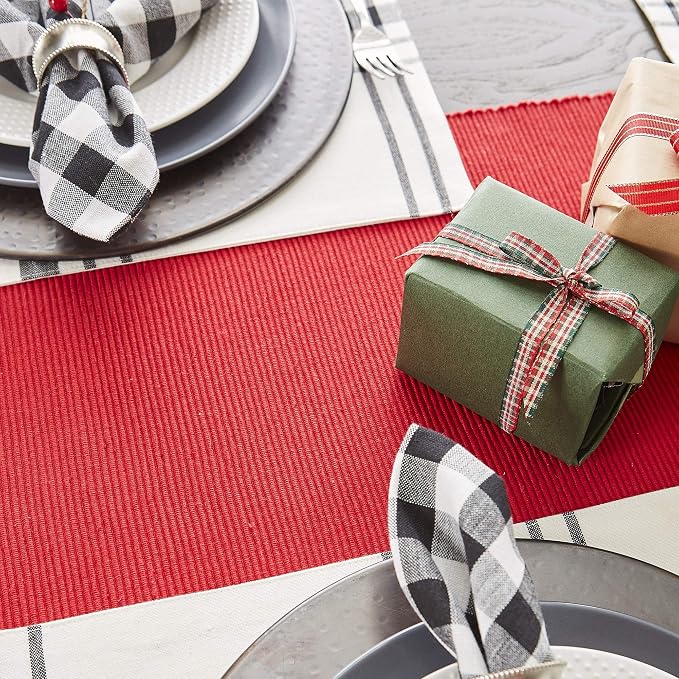 DII Basic Everyday Ribbed Tabletop 100% Cotton, Table Runner, 13x72, Tango Red