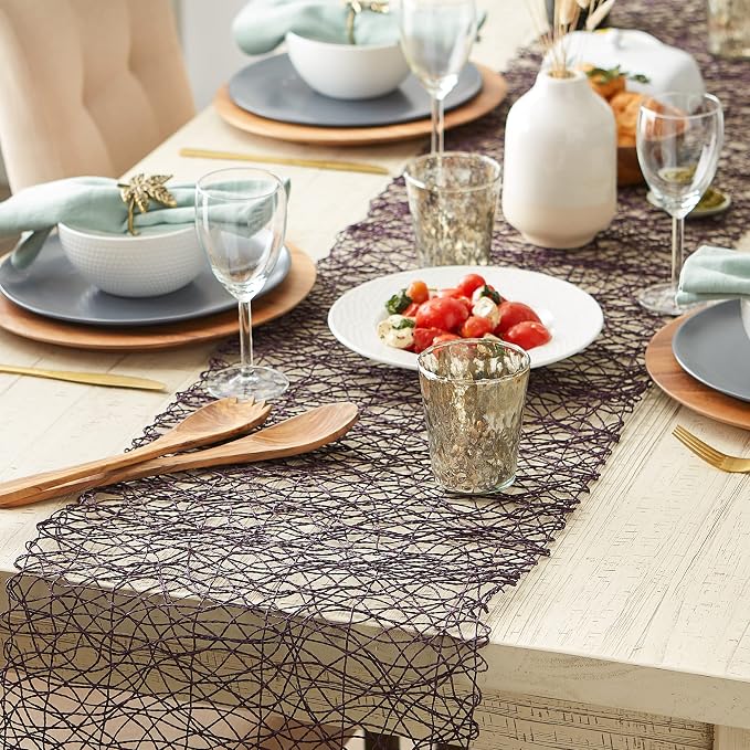 DII Woven Paper Tabletop Collection, Holiday & Event Decor, Table Runner, 14x72, Eggplant