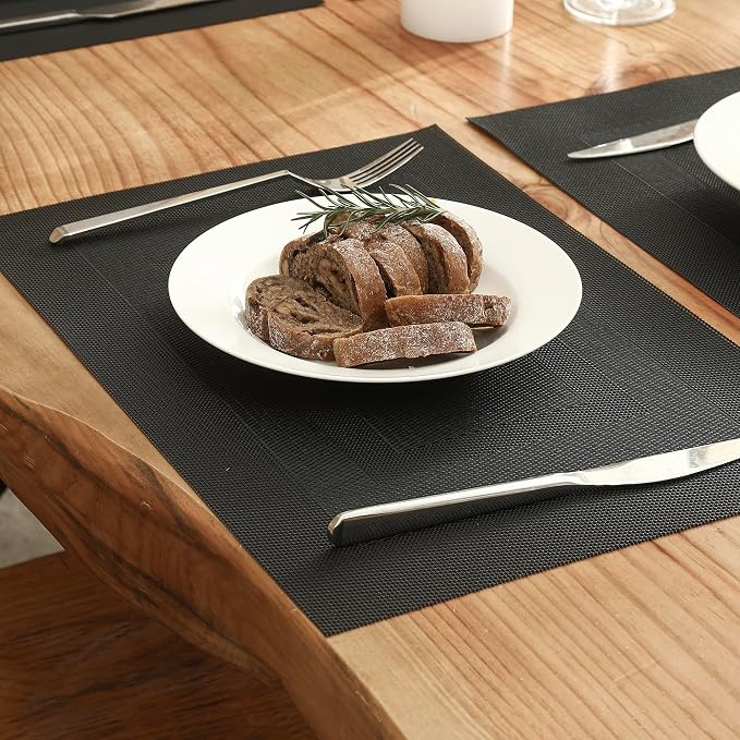 Leetaltree Black Frame Placemats Set of 12 - Heat Resistant Non-Slip Place mats for Dining Table, Washable Durable PVC Vinyl Woven Table Mats（Black Frame, 12）