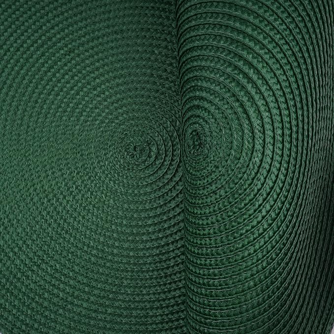 Round Braided Placemats Set of 6 Washable Easy to Clean Place Mats for Dining Tables Woven Non-Slip Heat Resistant Table Mats 15 Inch (Dark Green)