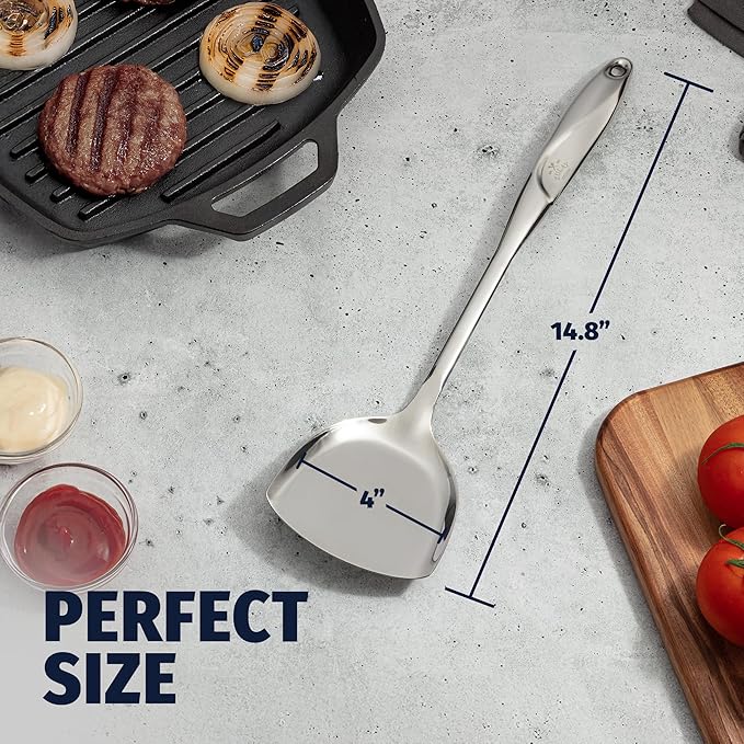 Zulay Kitchen Stainless Steel Wok Spatula - 14.8” Heat-Resistant Metal Turner for Stir-Fry, Sauté & Grilling - Durable, Rust-Proof & Dishwasher Safe Kitchen Utensil for Everyday Use