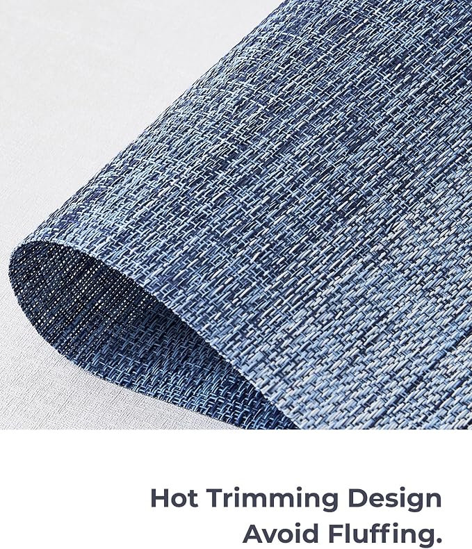 Leetaltree Gradient Blue Woven Placemats Set of 6 - Heat Resistant Non-Slip Place mats for Dining Table, Washable Durable PVC Vinyl Woven Table Mats(Gradient Blue, 6)
