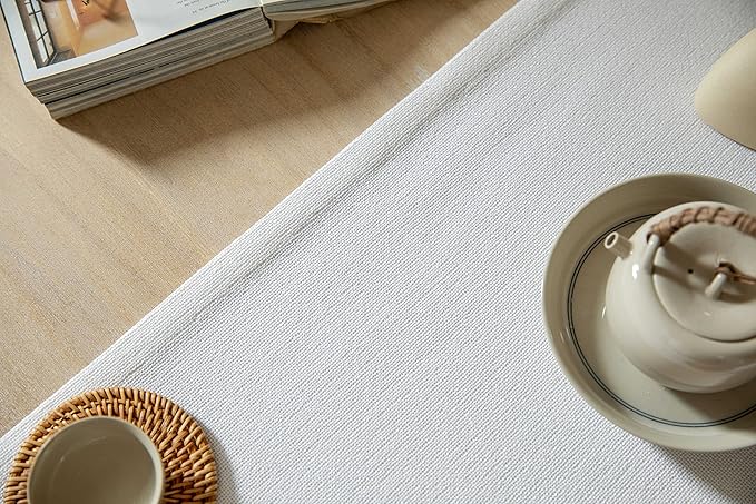 ZeeMart Burlap Style Farmhouse Table Runners 36 Inches Long, White Rustic Woven Dining Table Runner for Everyday Use, 14x36 Inches, White