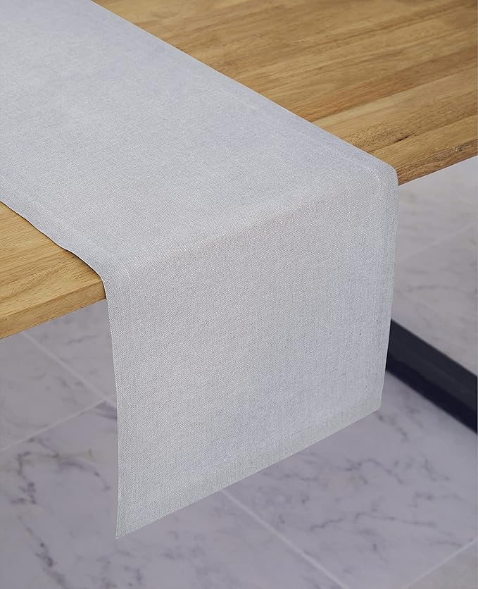 Solino Home Linen Light Grey Table Runner 120 Inches Long - 100% Pure Linen 14 x 120 Inch Table Runner for Spring, Summer - Diana Medium Weight