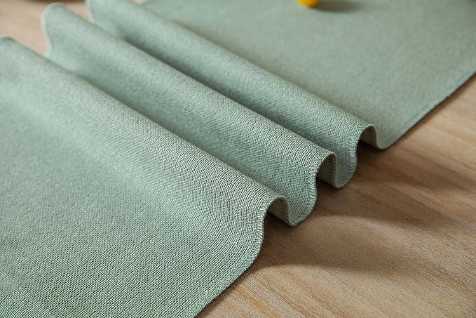 ZeeMart Sage Table Runners 48 Inches Long, Burlap Linen Style Rustic Farmhouse Table Runner, Small Short Boho Coffee Table Runner, 13x48 Inches, Seafoam