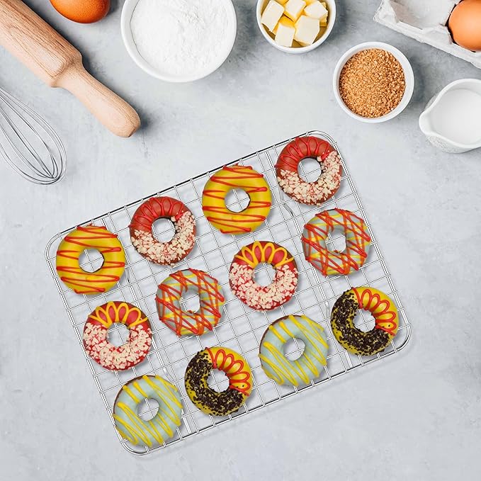 Homikit 2 Pack Cooling Rack Set, 9.75" x 7.5" Stainless Steel Baking Rack for Bacon Bread Pizza, Thick Metal Wire Oven Racks for Cooking Fit Small Toaster Oven Pan, Rust Free & Dishwasher Safe