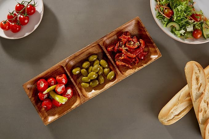 Premier Housewares 3-Section Rectangle Serving Dish - Acacia Wood