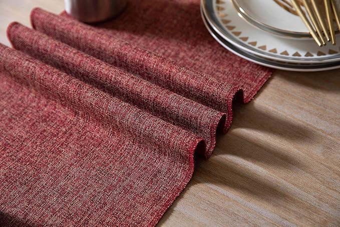 ZeeMart Red Table Runners 36 Inches Long, Burlap Linen Style Rustic Farmhouse Table Runner, Small Short Boho Coffee Table Runner, 13x36 Inches, Red