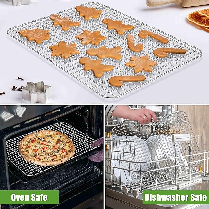 Homikit 2 Pack Cooling Racks, 16.5 x 11.5 Inch Stainless Steel Large Baking Rack Set for Cooking Roasting Grilling, Bacon Bread Pizza Oven Wire Racks Fit 18x13 Half Sheet, Heavy Duty & Dishwasher Safe
