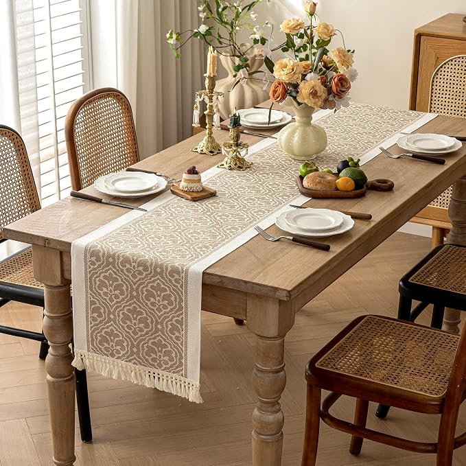 Table Runners 83 Inches,Waterproof Boho Table Runner with Tassel Fringe,Table Runner for Party Coffee Table
