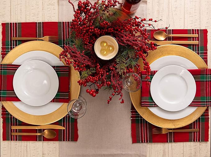 DII Farmhouse Christmas Plaid Dining Table & Kitchen Décor, Holiday Napkin Set, 18X18, Red & Green, 6 Count
