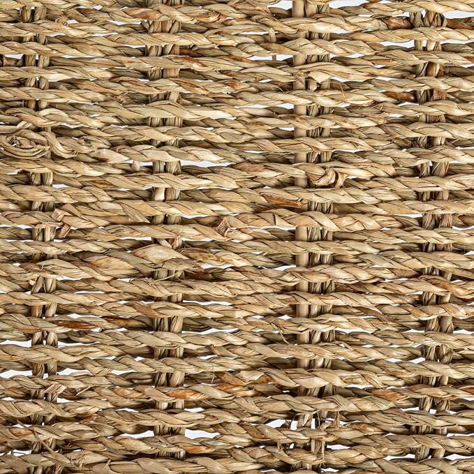 Household Essentials Handwoven Seagrass Rectangular Tray Set with Wood Handles, Natural, Set of 2