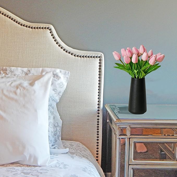 Mandy's Peach Pink Artificial Tulips Flowers Centerpiece, 13.5" Lifelike PU Fake Floral Stems 20pcs for Kitchen Island & Dining Table, Spring Decor for Easter