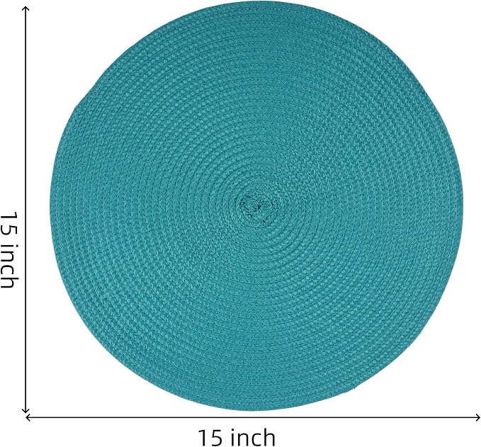 Round Braided Placemats Set of 4 Washable Easy to Clean Place Mats for Dining Tables Woven Non-Slip Heat Resistant Table Mats 15 Inch (Blue)